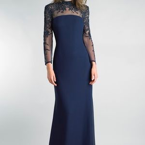 BASIX BLACK LABEL gown in navy blue mock neck